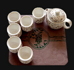 白玉镶金瓷杯套装 景德镇陶瓷器 带滤网 大容量杯身 铁观音乌龙茶茶具
